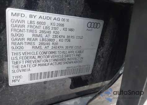 2017 Audi Q7 3.0T Premium z USA, uszkodzony, nr VIN WA1LAAF79HD021514